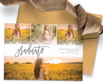 Graduation Invitation Template with Photo Card Photoshop Template Senior Graduation Announcement Template Grad Invite Photo Collage Graduate