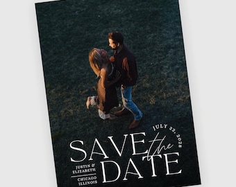Foto-save-the-date-sjabloon, CANVA-bewerkbare huwelijksaankondigingskaart, chique klassiek CSD028
