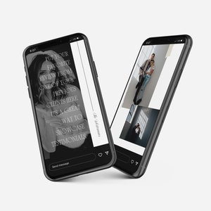 May include: A screenshot of a mobile phone displaying a social media post. The post features a black and white photo of a couple and a quote about showcasing testimonials. The text reads "Put your favourite review from one of your previous clients here. It's a great way to showcase testimonials."