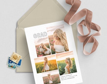 Graduation Invitation Template with Photo Card Photoshop Template Senior Graduation Announcement Template Grad Invite Photo Collage Graduate