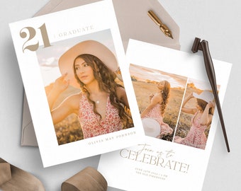 Graduation Invitation Template with Photo Card Photoshop Template Senior Graduation Announcement Template Grad Invite Photo Collage Graduate