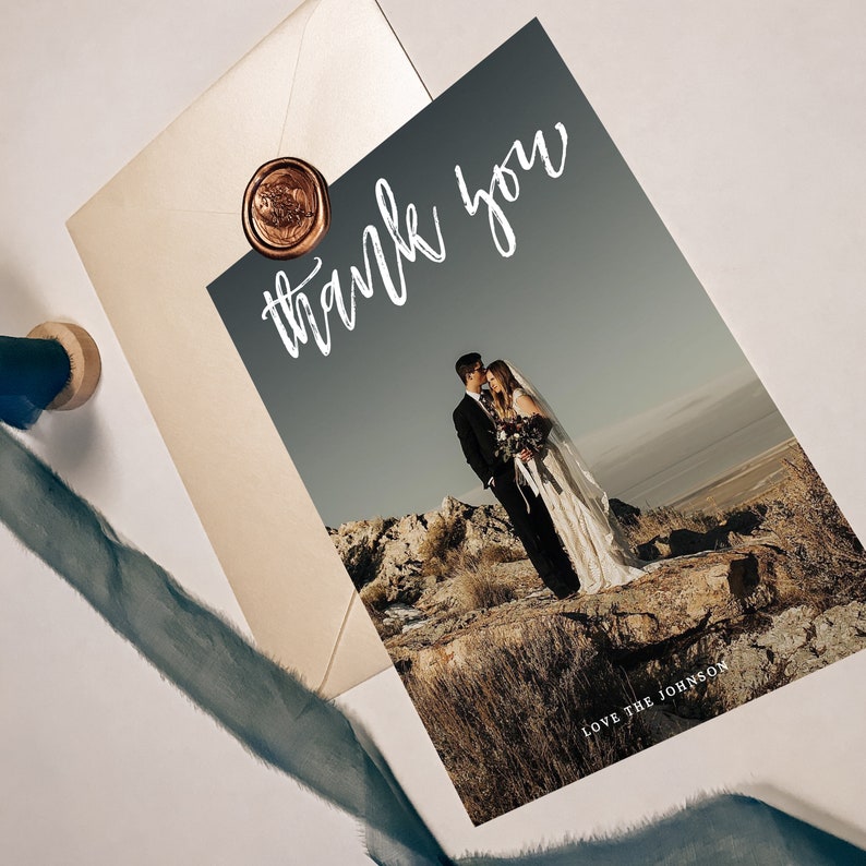 Wedding Thank You Card with Photo Template Printable Thank You Card Photo Thank You Card Templett Editable Download with Pictures TY043