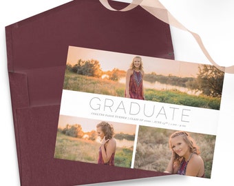 Graduation Invitation Template with Photo Card Photoshop Template Senior Graduation Announcement Template Grad Invite Photo Collage Graduate