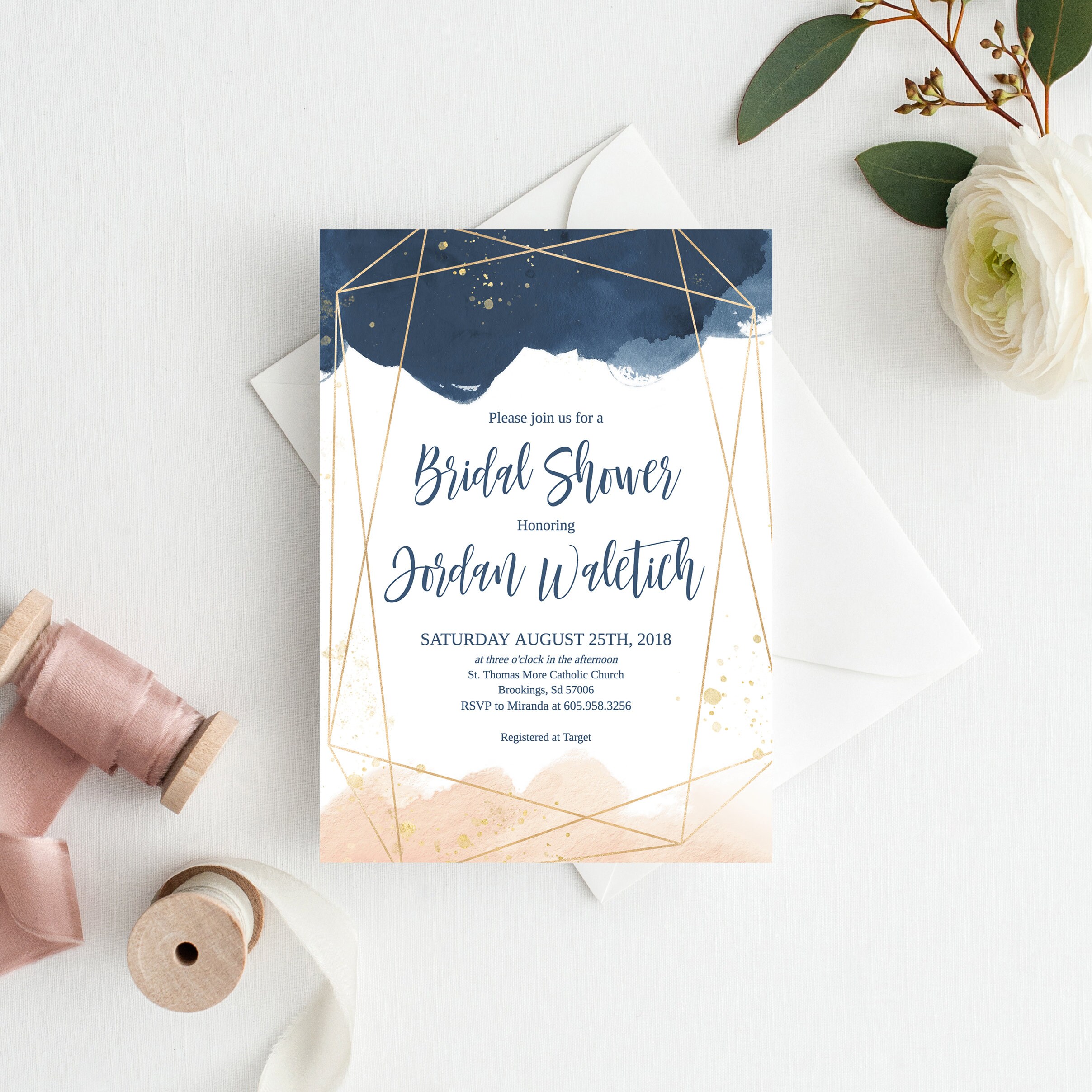 Bridal Shower Invite Template INSTANT DOWNLOAD Navy and Blush - Etsy