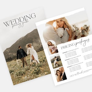 Harlow | CANVA Wedding Photography Pricing List Guide Template Pricing Sheet Photographer Price Guide Editable Canva Template PG006