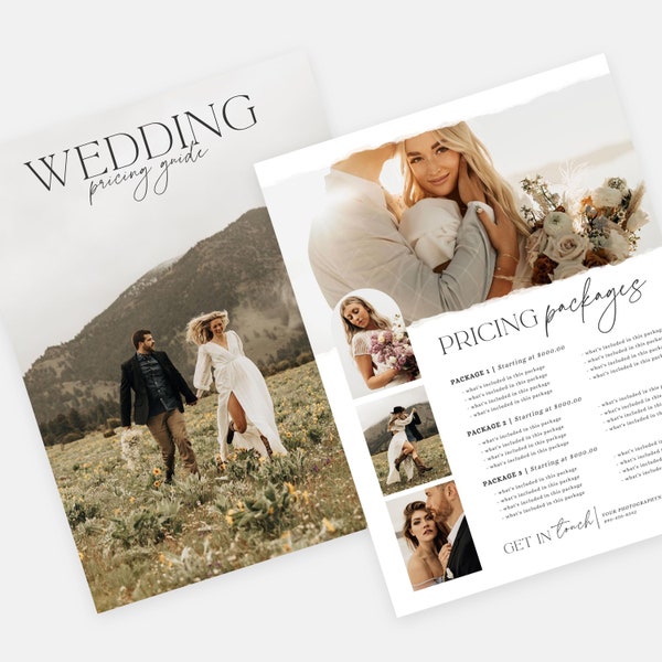 Harlow | CANVA Wedding Photography Pricing List Guide Template Pricing Sheet Photographer Price Guide Editable Canva Template PG006