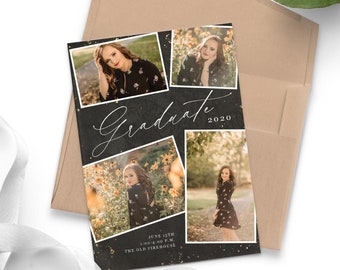 Graduation Invitation Template with Photo Card Photoshop Template Senior Graduation Announcement Template Grad Invite Photo Collage Graduate