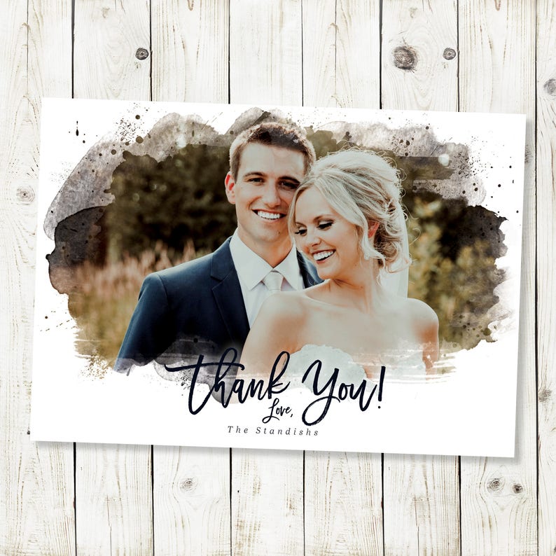 Wedding Thank You Cards Printable Thank You Card Template Custom Thank You Card Full Photo Collage Postcard Thank You Note Watercolor Image