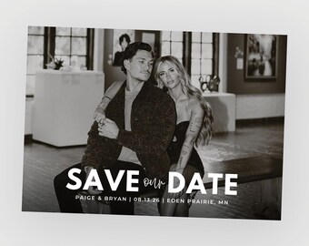 Foto-save-the-date-sjabloon, CANVA-bewerkbare huwelijksaankondigingskaart, chique klassiek modern CSD034