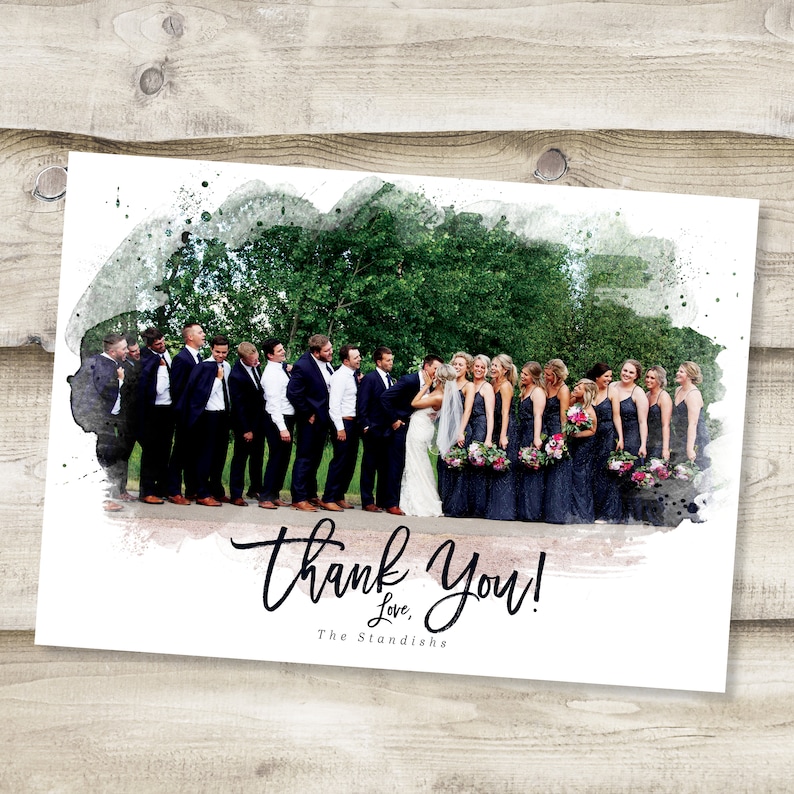 Wedding Thank You Cards Printable Thank You Card Template Custom Thank You Card Full Photo Collage Postcard Thank You Note Watercolor Image