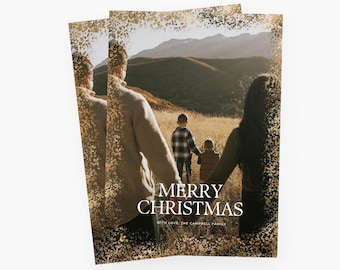 Boho Christmas Photo Card Canva Template | Elegant Shimmer Frame Holiday Card | Editable Wedding, New Year, or Family Card CXMAS097