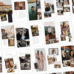 May include: A collage of photos featuring a couple's wedding day. The photos are arranged in a grid pattern and include images of the couple getting ready, exchanging vows, and celebrating with their guests. The photos are in a variety of styles, including black and white, color, and sepia tone. The collage is a great way to capture the memories of a special day.
