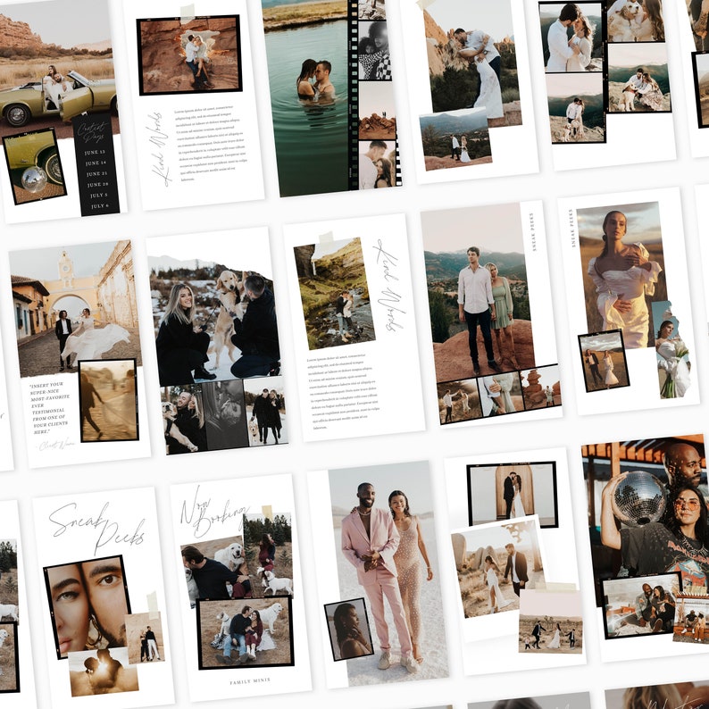May include: A collage of photos featuring a couple's wedding day. The photos are arranged in a grid pattern and include images of the couple getting ready, exchanging vows, and celebrating with their guests. The photos are in a variety of styles, including black and white, color, and sepia tone. The collage is a great way to capture the memories of a special day.