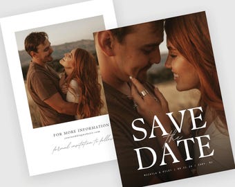Foto-save-the-date-sjabloon, CANVA-bewerkbare huwelijksaankondigingskaart, chique klassiek modern CSD046