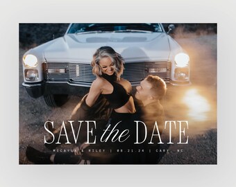 Foto-save-the-date-sjabloon, CANVA-bewerkbare huwelijksaankondigingskaart, chique klassiek modern CSD031