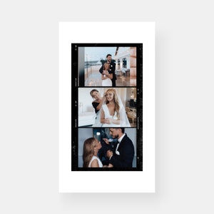 May include: Three black and white photographs of a wedding couple. The first photograph shows the couple standing together, the second photograph shows the bride having her veil adjusted, and the third photograph shows the couple looking at each other.