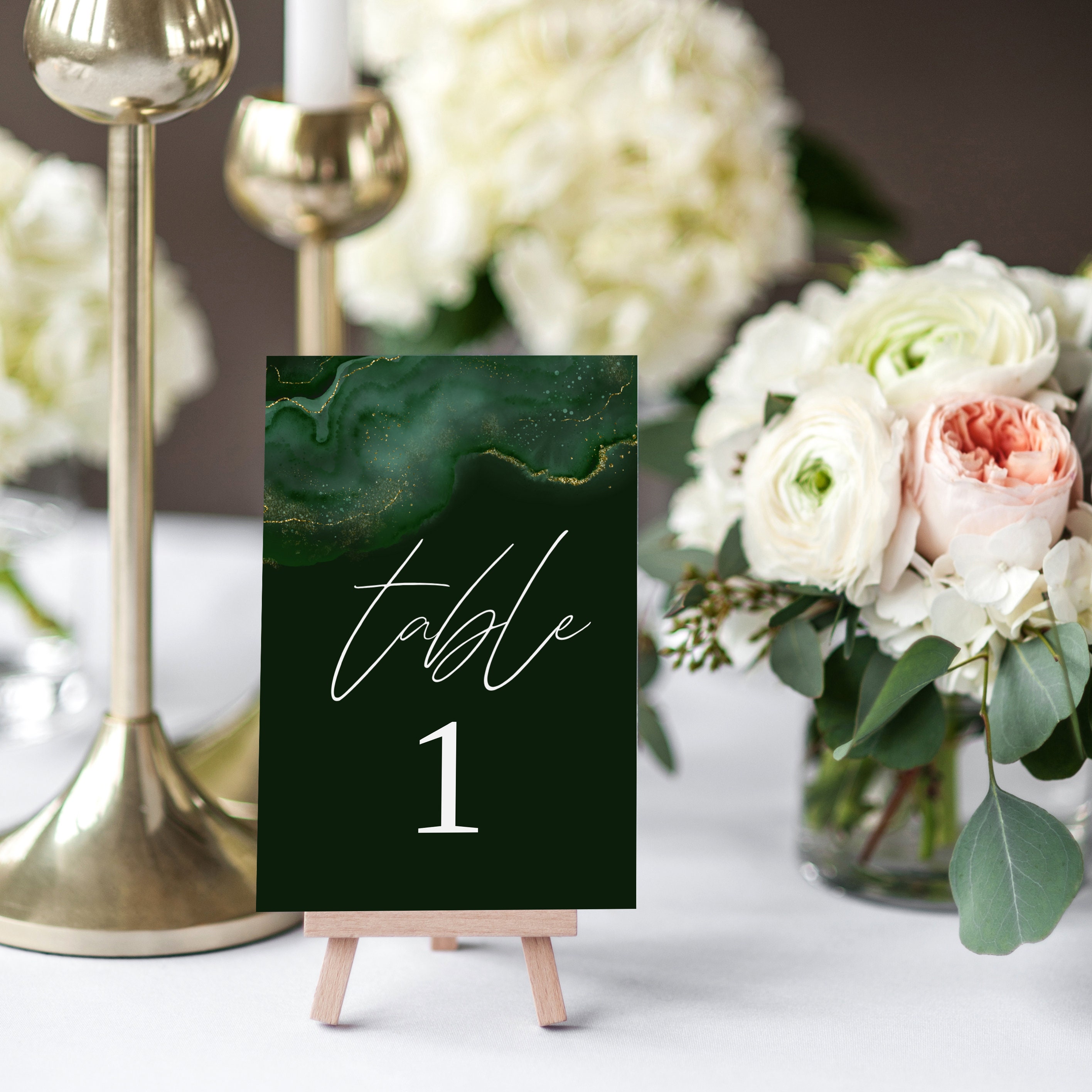 Wedding Table Numbers Template INSTANT DOWNLOAD Emerald Green Etsy