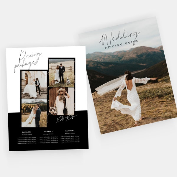 Willa | CANVA Wedding Photography Pricing List Guide Template Pricing Sheet Photographer Price Guide Editable Canva Template PG007