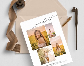 Graduation Invitation Template with Photo Card Photoshop Template Senior Graduation Announcement Template Grad Invite Photo Collage Graduate