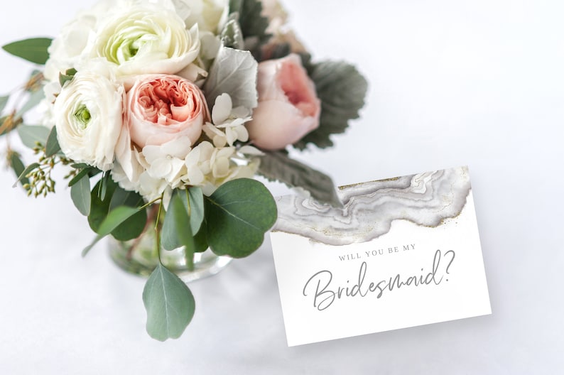 Grey Gold Silver Geode Boho Will You Be My Maid Of Honor Card Bridesmaid Card Proposal Request Templett Printable Instant Download W046