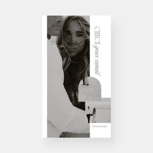 May include: Black and white photograph of a couple in a desert landscape. The text "CHECK your email" is written in white on a white background. The text "@TAGYOURCLIENT" is written in black on a white background.