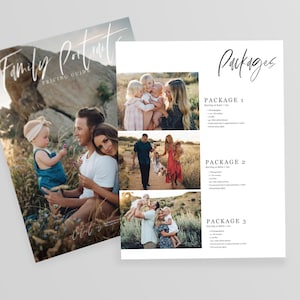 Family Photography Pricing List Guide Template Pricing Sheet Price List Photographer Price Guide Editable Photoshop Sell Sheet PG002