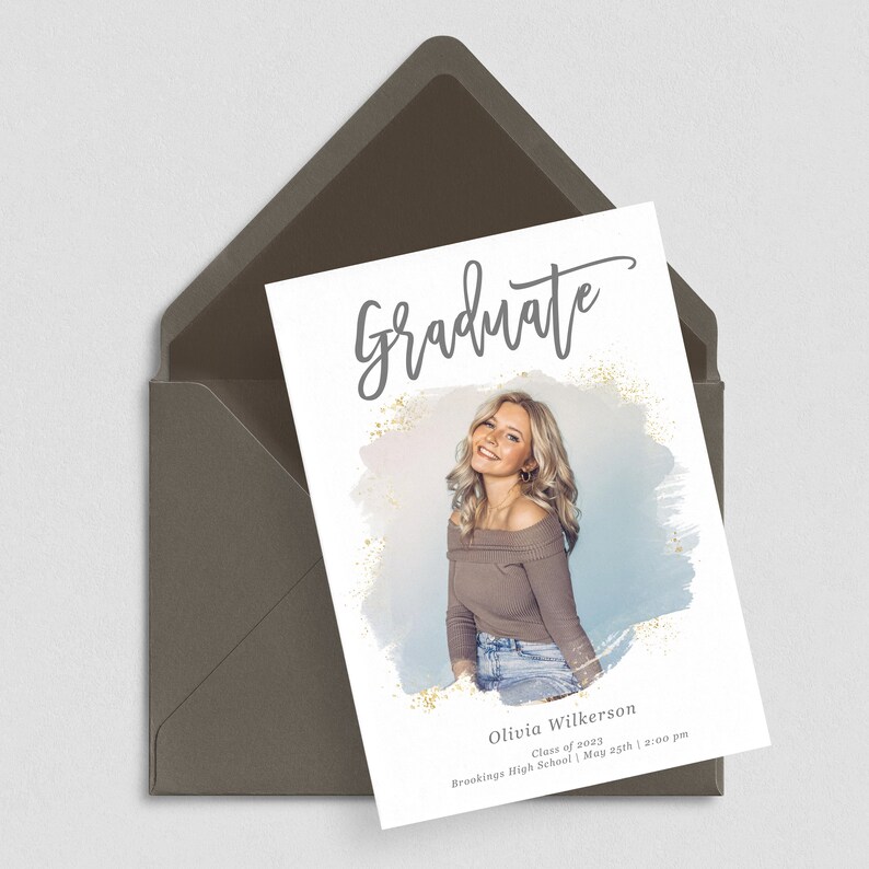 Graduation Invitation Template with Photo Card Photoshop Template Senior Graduation Announcement Template Grad Invite Photo Collage Graduate image 1