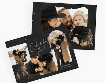Dark Boho Christmas Card Canva Template | Moody Holiday Photo Card with Stars & Arch | Editable New Year Card Design CXMAS035