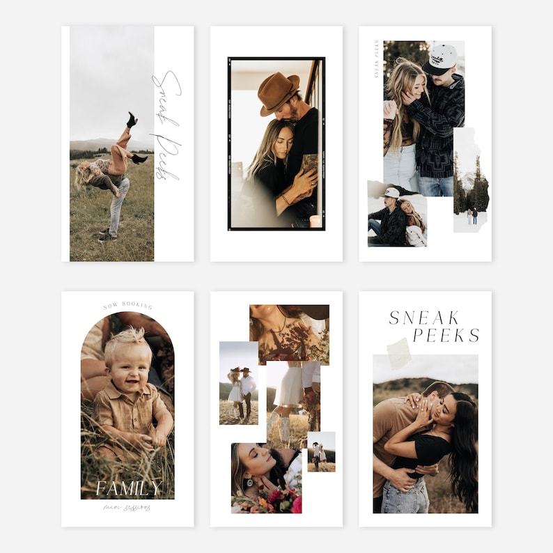 Olivia Canva Instagram story templates designed for photographers, life coaches, wedding professionals to help increase bookings. A modern and minimalist vibe featuring arch frames, film frames, testimonials and cursive