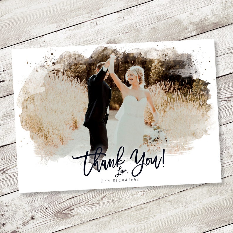 Wedding Thank You Cards Printable Thank You Card Template Custom Thank You Card Full Photo Collage Postcard Thank You Note Watercolor Image