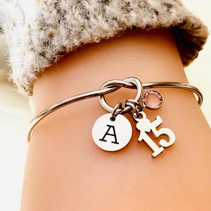 keepsake gift for 15 year old, bracelet for 15th birthday with initial and birthstone, gifts for 15 year old,  custom 15th birthday gift,
