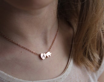 elephant necklace, elephant initial necklace, elephant jewelry, elephant silver necklace, elephant gold necklace, elephant tiny necklace