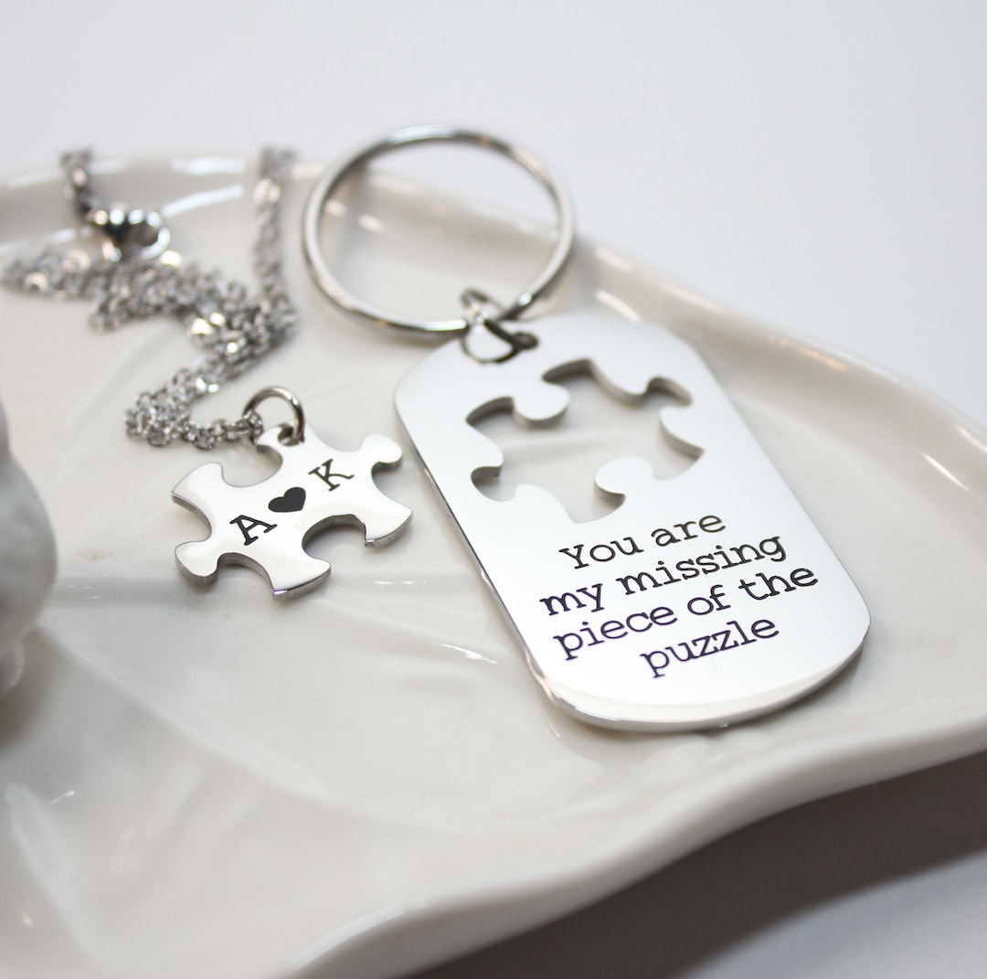 Personalized Stainless Steel Puzzle Piece Necklace Keychain Set - Etsy