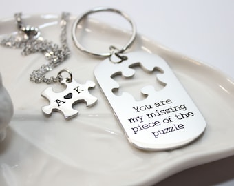 boyfriend matching set, boyfriend matching puzzle piece, boyfriend gift, gift for boyfriend, boyfriend puzzle piece keychain, boyfriend set