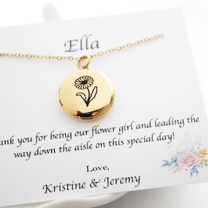 birth flower locket, birthday gift locket, flower girl birth flower locket necklace, gift for flower girl, birth flower necklace wedding