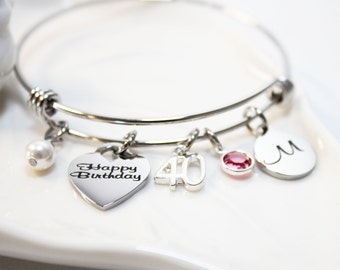 birthday 40th bangle, 40th birthday bracelet, 40th birthday jewelry, 40th birthday gift, initial 40th birthday bracelet, 40th birthday