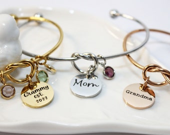 Personalized Name Bracelet, Stainless Steel Charm, Birthstone Jewelry