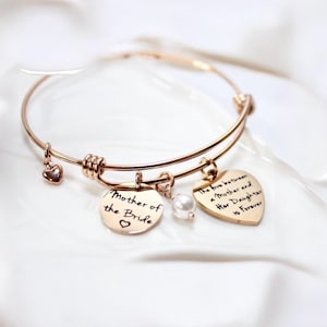 Personalized Mother of the Bride Bracelet, Stainless Steel Charm Bangle