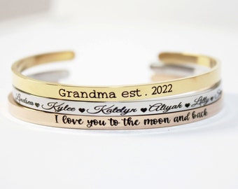 grandchild bracelet, grandchild name bracelet, grandchild name cuff bracelet, grandchild name jewelry, gift from grandchild, grandchild gift