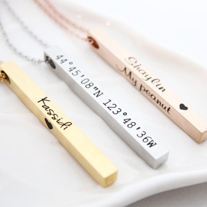 personalized 3D bar necklace, gold rose gold silver 3D vertical bar necklace, 3D bar necklace for mother or grandmother, 3D bar necklace