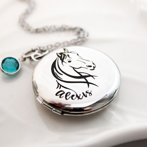 horse necklace, horse name necklace, horse locket necklace, personalized horse necklace, horse jewelry, horse birthday necklace, horse theme