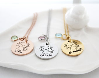 Axolotl necklace, Axolotl name necklace, Axolotl locket necklace, personalized Axolotl necklace, Axolotl jewelry, Axolotl birthday necklace