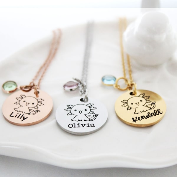 Axolotl necklace, Axolotl name necklace, Axolotl locket necklace, personalized Axolotl necklace, Axolotl jewelry, Axolotl birthday necklace