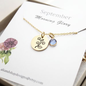 September birth flower necklace, September necklace, September jewelry, September sapphire necklace, september birthday necklace, September image 2