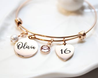 rose gold 16th birthday bracelet, 16th rose gold bracelet, 16 rose gold bracelet, 16 birthday name bracelet rose gold, rose gold 16th