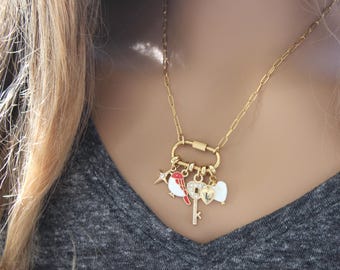 Gold Carabiner Charm Necklace, Build Your Own, Personalized Charm