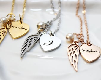 Collar conmemorativo personalizado, dije de corazón con alas de ángel, regalo de recuerdo