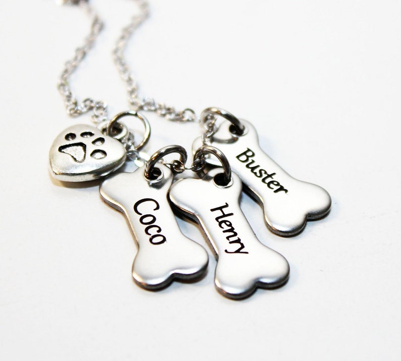 Dog Name Necklace Dog Bone Name Necklace Personalized Dog Etsy