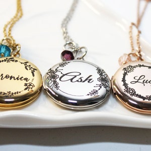 Collar con medallón personalizado para niña de las flores, nombre grabado, acero inoxidable