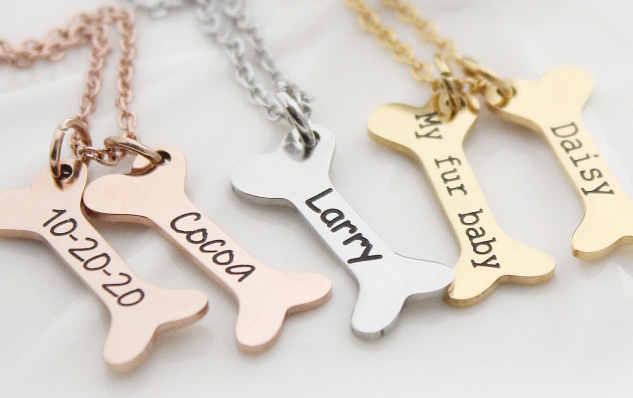 Dog Name Necklace Dog Bone Name Necklace Personalized Dog Etsy